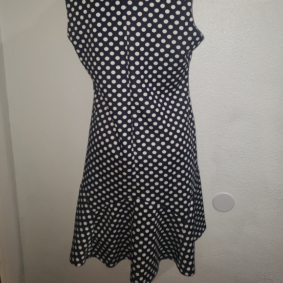 Navy Blue w/White Polka Dots Stretch Shift Dress - Picture 3 of 4